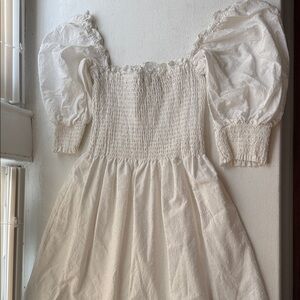 White Puff sleeve polka dot dress